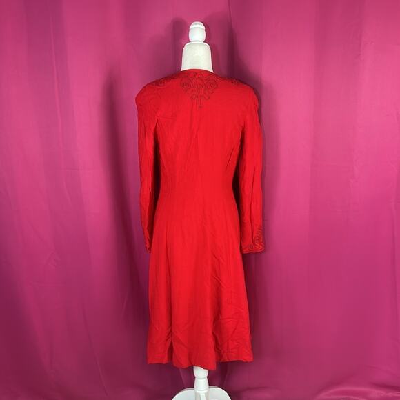 Talbots long sleeved red button down midi dress, size 8 - Picture 2 of 11